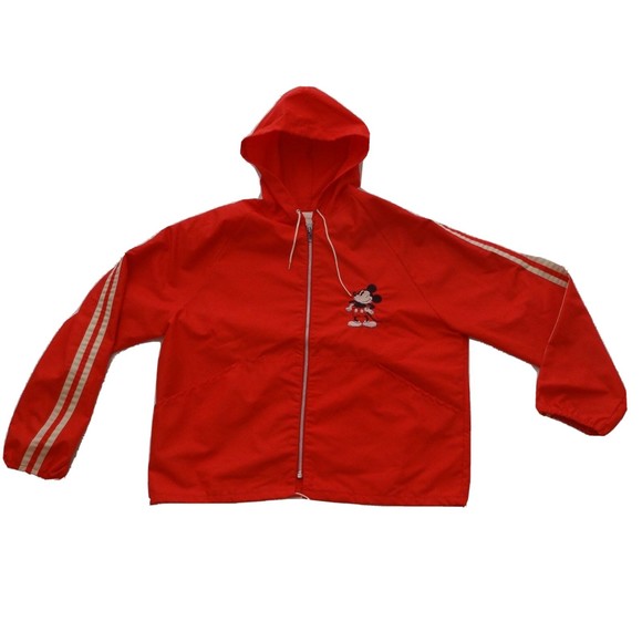 Walt Disney Productions Jackets & Blazers - Walt Disney Productions Hooded Jacket L MIckey Mouse Windbreaker Racing Stripes